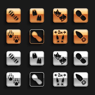 İnsan ayak izi ayakkabıları, güvenli mesafe, Paw, Martı pençesi ve Deve ikonu. Vektör