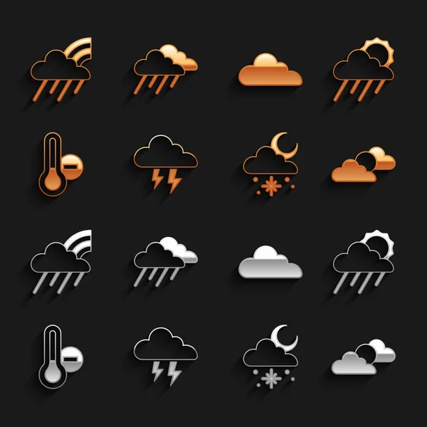 Шторм, с дождем и солнцем, солнечная облачная погода, снег, столбик термометра. Вектор — стоковый вектор