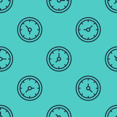 Siyah çizgi saat simgesi yeşil arkaplandaki kusursuz deseni izole etti. Zaman sembolü. Vektör