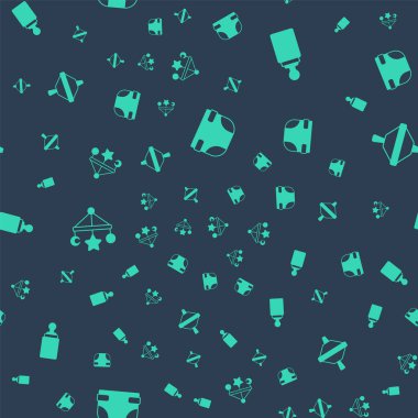 Bebek bezi, şişe bezi, asılı beşik oyuncakları ve Whirligig 'i kusursuz şekilde ayarla. Vektör