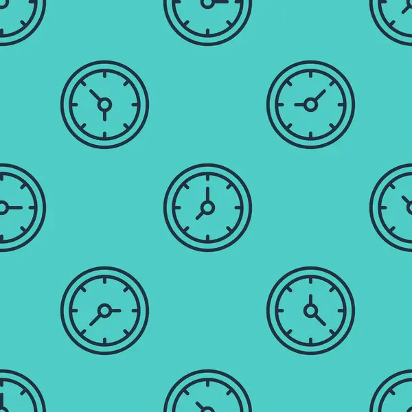 Ligne noire icône Horloge motif isolé sans couture sur fond vert. Symbole temporel. Vecteur — Image vectorielle