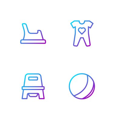 Sahil topu, bebek lazımlığı ve kıyafetler. Renk simgeleri. Vektör