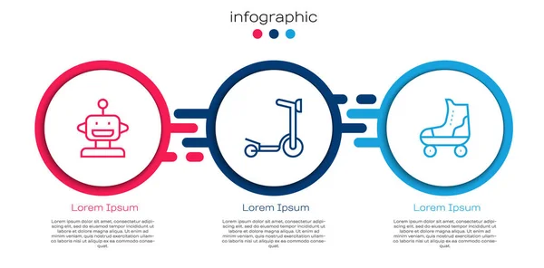 Установить линию Робот игрушки, роликовый скутер и коньки. Бизнес-инфографический шаблон. Вектор — стоковый вектор