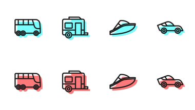 Hız teknesi, otobüs, karavan ve araba ikonu. Vektör