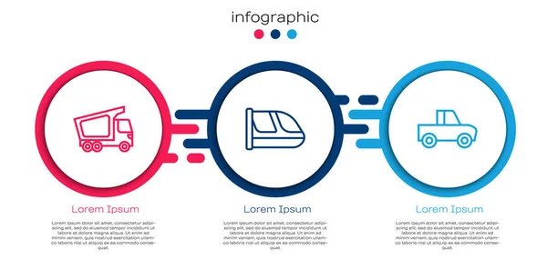 Ligne fixe Livraison camion cargo, Train et chemin de fer et pick-up. Modèle d'infographie d'entreprise. Vecteur — Image vectorielle