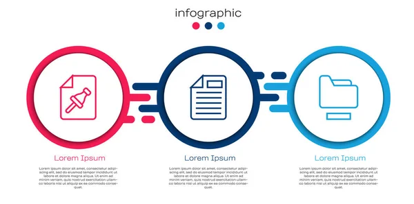 Set line Note paper with push button, File document and Document folder. Business infographic template. Vector — Stock Vector