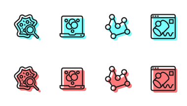 Çizgi Kimyasal Formülü, mikroorganizmalar büyüteç altında ve Data görselleştirme simgesi. Vektör