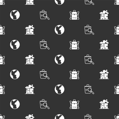 Yürüyüş sırt çantası, evsiz karton ev, küresel ekonomik kriz ve kusursuz bir yiyecek arayışı. Vektör