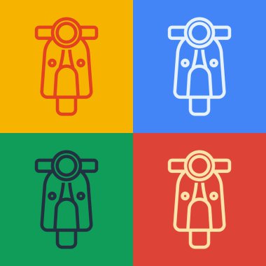Pop sanat çizgisi Scooter simgesi renk arkaplanında izole edildi. Vektör