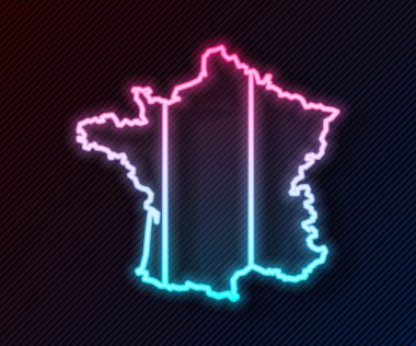 Parlayan neon hattı Fransa haritası simgesi siyah arkaplanda izole edildi. Vektör