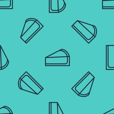 Siyah çizgi kirazlı cheesecake dilimi ve yeşil arka planda izole edilmiş meyve ikonu. Vektör