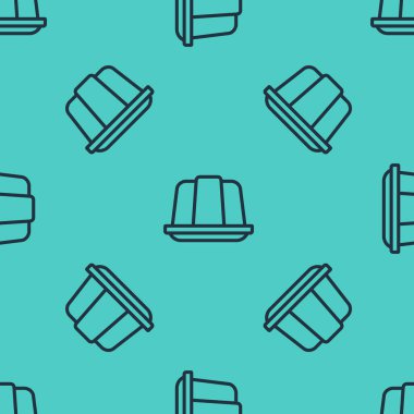 Siyah çizgi jöleli pasta ikonu yeşil arka planda izole edilmiş pürüzsüz desen. Jöleli puding. Vektör