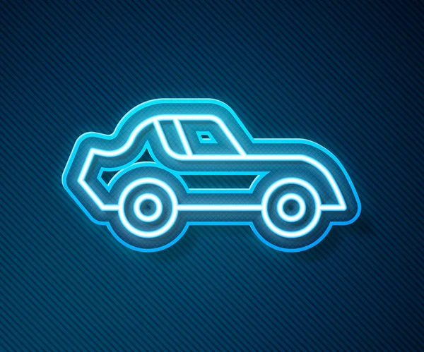 Gloeiende neon lijn Auto pictogram geïsoleerd op blauwe achtergrond. Vector — Stockvector