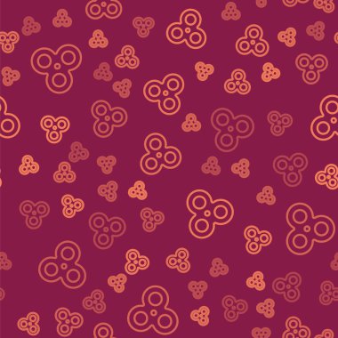 Kahverengi çizgi Fidget döndürme simgesi kırmızı arkaplanda izole edilmiş pürüzsüz desen. Stres giderici oyuncak. Moda bir el çevirme makinesi. Vektör