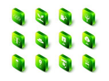 Sprout, Sulama kutusu, Çiçek ağacı dalı, Orman, Saksı, Çiçekli Takvim ve Kürek ikonu. Vektör