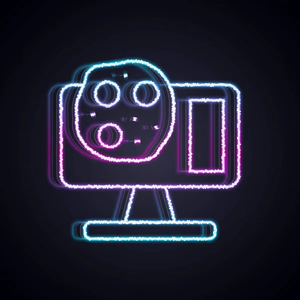 Linea neon incandescente Modifiche di ingegneria genetica sull'icona del laptop isolata su sfondo nero. Analisi del DNA, test genetici, clonazione. Vettore — Vettoriale Stock