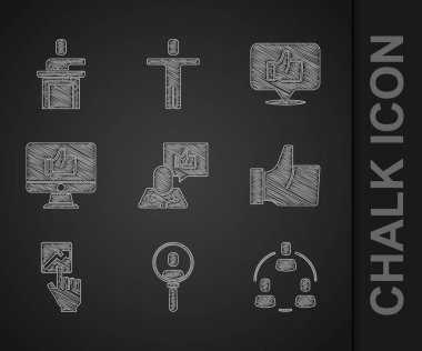 El 'i ayarla, insanları ara, proje ekibi üssü, takım lideri ve konuşmacı ikonu. Vektör