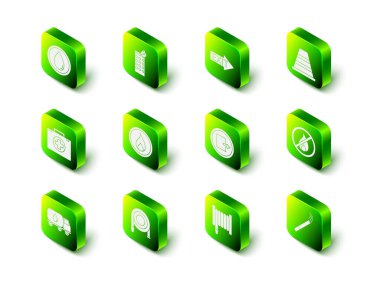 Yanan bina, çıkış, trafik konisi, yangın yok, sigara yok, hortum makarası ve ikon. Vektör