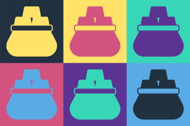 Arkaplanda izole edilmiş altın külçeli Pop Art Bag simgesi. Altın külçeli çuval. Vektör