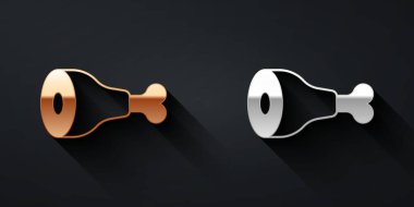 Altın ve gümüş tavuk budu ikonu siyah arka planda izole edildi. Tavuk budu. Uzun gölge tarzı. Vektör