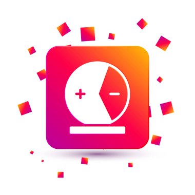 Beyaz Atom simgesi beyaz arkaplanda izole edildi. Bilimin, eğitimin, nükleer fiziğin, bilimsel araştırmaların sembolü. Kare renk düğmesi. Vektör