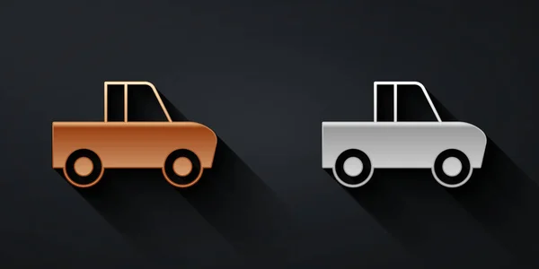 Goud en zilver pick-up truck pictogram geïsoleerd op zwarte achtergrond. Lange schaduw stijl. Vector — Stockvector