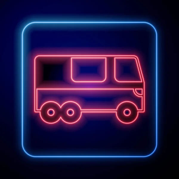 Иконка светящегося неонового автобуса на черном фоне. Концепция транспортировки. Автобусный транспорт. Туризм или символ общественного транспорта. Вектор — стоковый вектор
