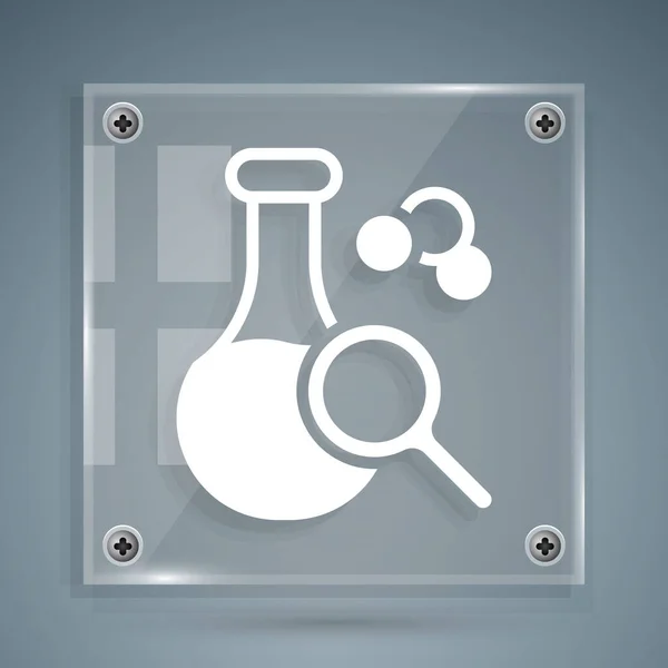 Tubo de ensaio branco e ícone de ensaio químico do frasco isolado sobre fundo cinzento. Sinal de vidro de laboratório. Painéis de vidro quadrados. Vetor —  Vetores de Stock