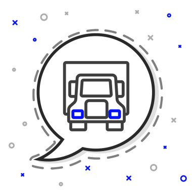 Çizgi teslimat kamyonu ikonu beyaz arka planda izole edildi. Renkli taslak konsepti. Vektör