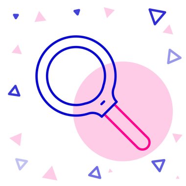 Beyaz arkaplanda izole edilmiş çizgi büyüteç simgesi. Arama, odaklanma, yakınlaştırma, iş sembolü. Renkli taslak konsepti. Vektör