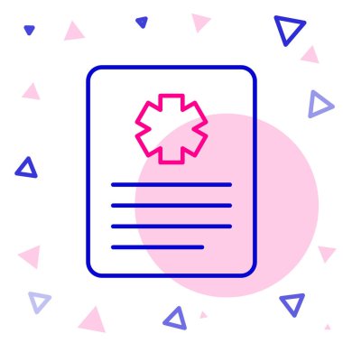 Beyaz arka planda izole edilmiş klinik kayıt simgesine sahip Line Medikal panosu. Reçete, tıbbi kontrol işaretleri raporu. Renkli taslak konsepti. Vektör