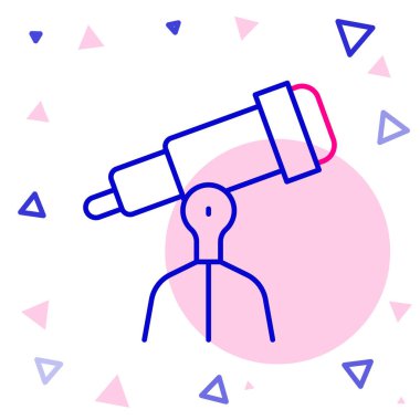 Çizgi Teleskop simgesi beyaz arkaplanda izole edildi. Bilimsel bir alet. Eğitim ve astronomi elementi, dürbün ve çalışma yıldızları. Renkli taslak konsepti. Vektör