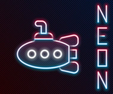 Parlayan neon hattı denizaltı oyuncak ikonu siyah arka planda izole edildi. Renkli taslak konsepti. Vektör