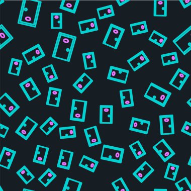 Line Otel koridoru kapalı kapı simgesi ile izole edilmiş siyah arkaplan üzerinde pürüzsüz desen. Vektör