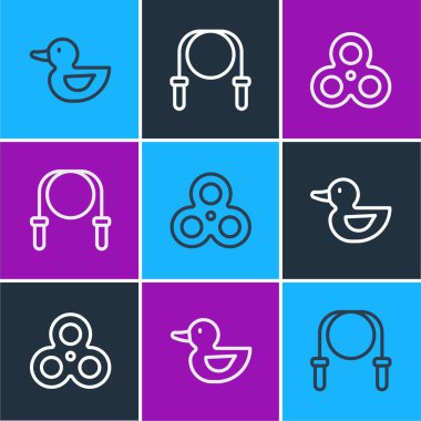 Lastik ördek, Fidget fırıldak ve ip atlama ikonunu ayarla. Vektör