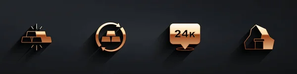 Set barres d'or, échanger de l'argent, 24k et mon icône avec une ombre longue. Vecteur — Image vectorielle