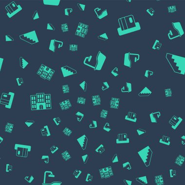 Küveti, kredi kartını, otel binasını ve merdivenleri kusursuz düzende ayarla. Vektör