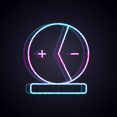 Parlayan neon hattı Atom simgesi siyah arkaplanda izole edildi. Bilimin, eğitimin, nükleer fiziğin, bilimsel araştırmaların sembolü. Vektör