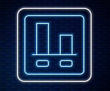 Parlak neon çizgisi, grafik, diyagram, tuğla duvar arka planında izole edilmiş bilgi simgesi. Vektör