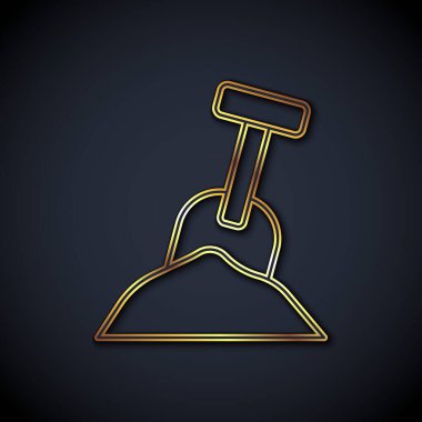 Siyah zemin üzerinde kum ve kürek simgesi olan altın çizgili Sandbox. Vektör