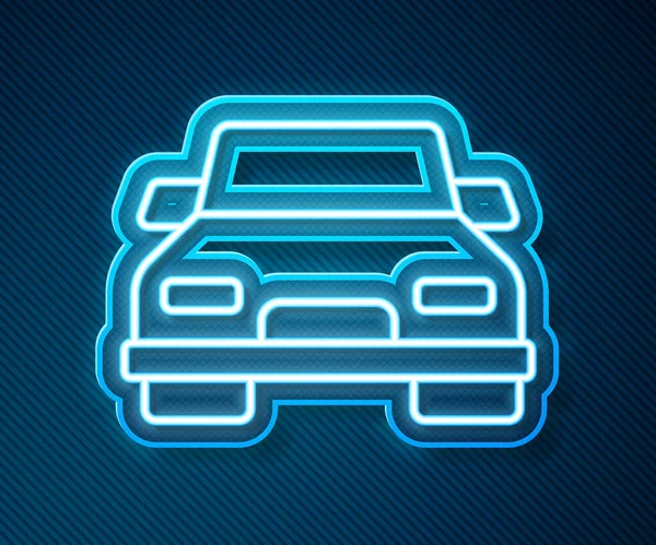 Glowing neon line Ikon mobil terisolasi di latar belakang biru. Vektor - Stok Vektor