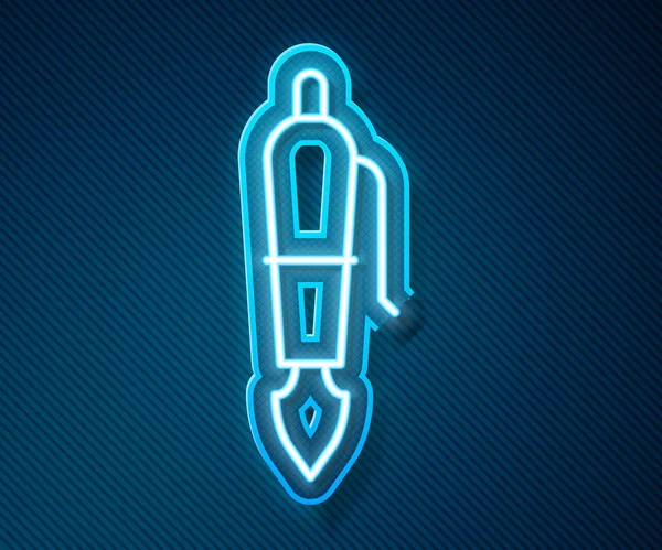 Leuchtende Neon-Linie Füllfederhalter-Symbol isoliert auf blauem Hintergrund. Stift-Werkzeug-Zeichen. Vektor — Stockvektor