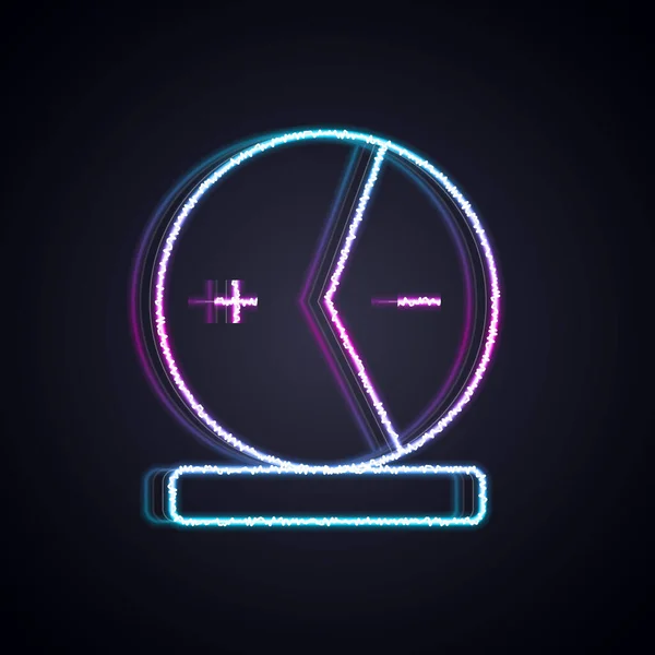 Świecąca neonowa ikona Atom odizolowana na czarnym tle. Symbol nauki, edukacji, fizyki jądrowej, badań naukowych. Wektor — Wektor stockowy