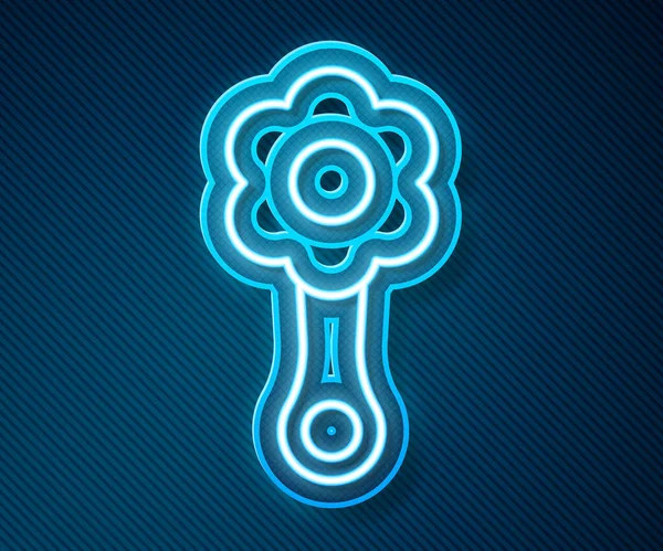 Žhnoucí neonová čára Chrastítko dětská hračka ikona izolované na modrém pozadí. Znamení fazolového pytle. Vektor — Stockový vektor