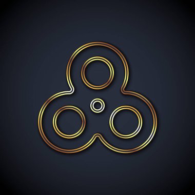 Altın çizgi Fidget döndürme simgesi siyah arkaplanda izole edildi. Stres giderici oyuncak. Moda bir el çevirme makinesi. Vektör