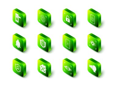 Parmak izini, kilit, mobil parmak izi taraması, Reddedilme ses tanıma, yüz ve yüz, Göz ve Akıllı ev kimliği simgesi ile ayarla. Vektör