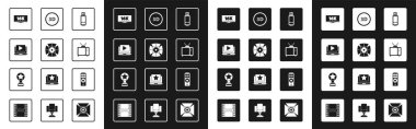 USB flaş bellek, Movie spotları, Online oyun videosu, 16K, Retro, 3D kelime, uzaktan kumanda ve kupa simgesi ile Screen TV ayarlayın. Vektör