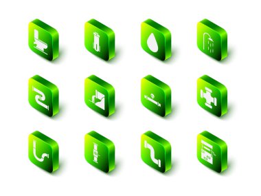 Su filtresini, duşu, endüstriyel metalik boruyu, manometreyi ve kapakçık ikonunu ayarla. Vektör