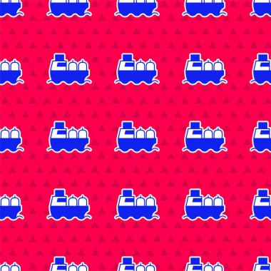 Mavi Petrol tankeri ikonu kırmızı arka planda izole edilmiş. Vektör