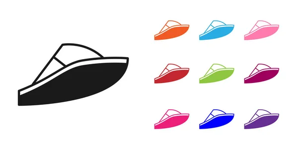 Black Speedboat icono aislado sobre fondo blanco. Establecer iconos de colores. Vector — Vector de stock